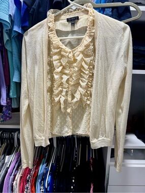 J. Crew Cream Ruffled Swiss Dot Cardigan & Blouse Set